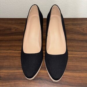 Ruanyu Women's Black Wedge Heel Canvas Shoes